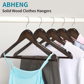 ABHENG 30 Pack Wooden Coat Hangers, 360° Swivel Hook, Suit Hangers with Anti-Slip Notches, for Jackets, Shirts, Dress, Dark Walnut, UAWY0530H