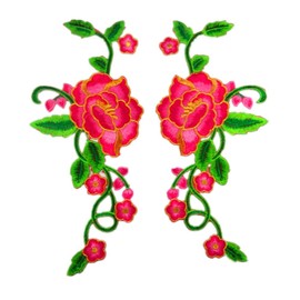 1 Set Peony Rose Embroidered Flower Patches with Gold Trimming Sew Iron on Floral Applique Motif (Rose)