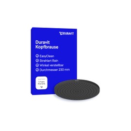 Duravit Universal shower head made of stainless steel, shower head with rain jet type, round shower fitting (diameter 230 mm), overhead shower with water-saving minusflow function, rain shower, matt