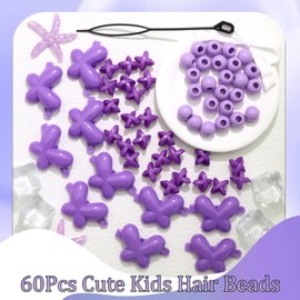 NAISKA 60Pcs Purple Hair Beads for Braids Butterfly Self Hinge Hair Barrettes Small Hair Beads for Kids Girls Cute Beads for Hair Acrylic Dreadlock Beads Braid Clips Accessories