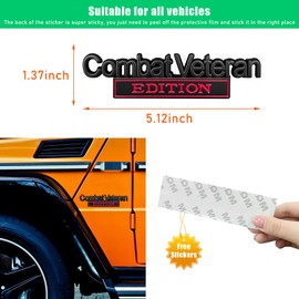 Ziciner Combat Veteran Edition Emblem, 3D Metal Raised Car Fender Badge Decal with Strong Adhesive, Universal Combat Veteran Letters Sticker Replacement for Car (Black & Red)