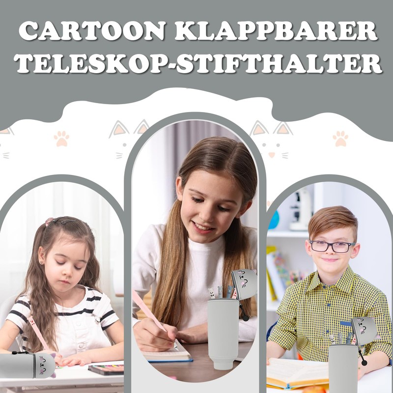 Solivive Kawaii Pencil Case, gray, Cute animal style