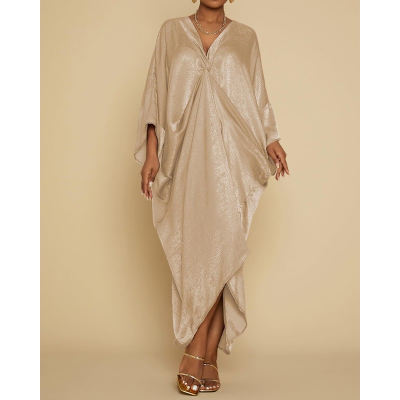 Bsubseach Kaftan Dresses for Women Satin V-Neck Caftans Coverups Long