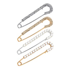 Women Brooch Pins Sweater Shawl Clips Faux Crystal and Pearl Brooches, Safety Pins Dress Shirt Clips for Women, 2 Styles, Gold, Silver,lapel pin brooch pins