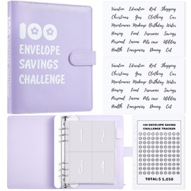 100 Envelope Savings Challenge Kit Envelope Challenge Binder A5 Money Saving Challenge Book Budget Binder with Cash Envelopes Budget Planner to Save 5, 050, 100 Day Cash Stuffing Budgeting(Purple)