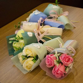 3 Heads Artificial Rose Bouquet Soap Flower Petals Valentine Day Gifts for Women, Best Friend and Girlfriend, Birthday, Christmas Valentine's Day from Daughter Son Husband, Artificial Flowers (Red)