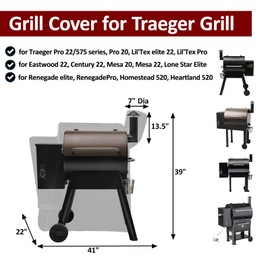 Pellet Grill Cover for Traeger Pro 22 & 575 Series with Side Zipper