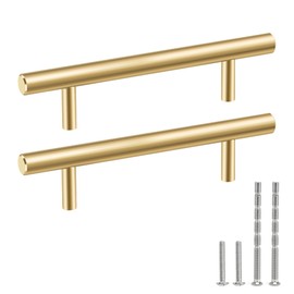 SSYR&P Pack of 4 furniture handles, solid aluminium, hole spacing of 128 mm, total length of 182 mm, including screws. for kitchen handles, cabinet handles, drawer handles and wardrobe handles, gold