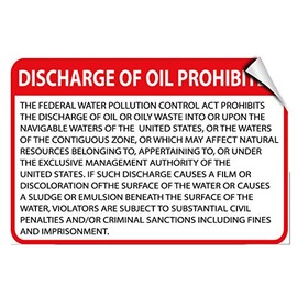 Discharge Of Oil Prohibited! Hazard Waste Label Decal Sticker 7 Inches X 5 Inches