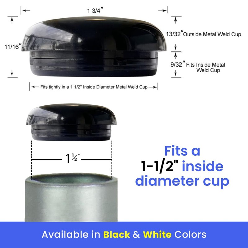 1-1/2" Deluxe Wrought Iron Patio Furniture Feet Glides, Round Plastic