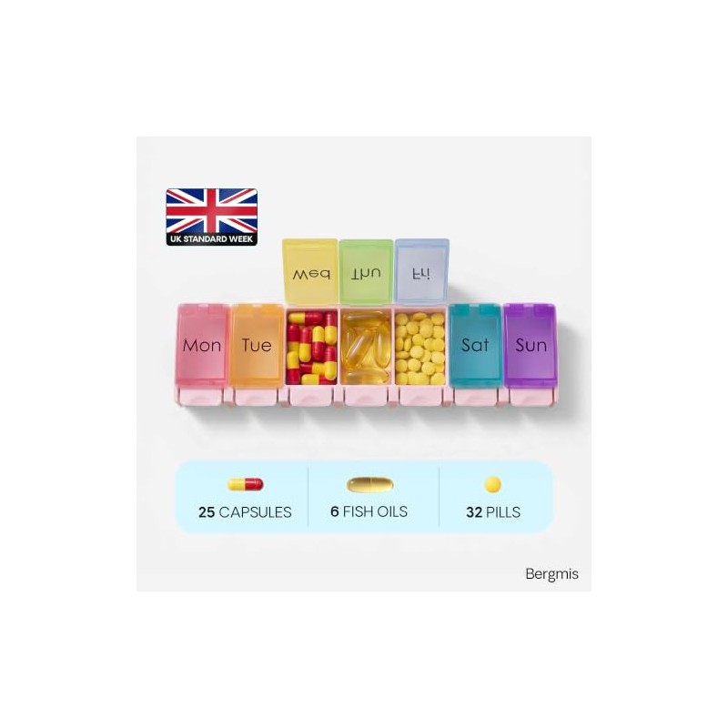 Premium Pill Organiser 7 Day Monday Start, Weekly Pill Box,