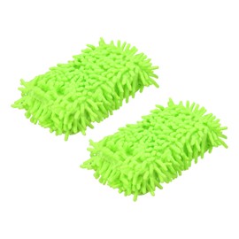 HARFINGTON 2pcs Car Wash Sponge 8.7" x 4.3" Chenille Microfiber Mitt Scratch-Free Absorbent Scour Scrubber Cleaning Sponge for Washing Detailing on Cars, Trucks, SUV, Boat, Fluorescent Green