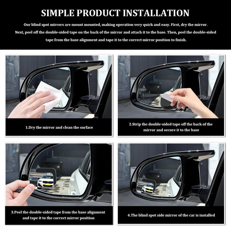 Lyxheth 4PCS Blind Spot Convex Car Mirror, Side Mirror Blindspot,