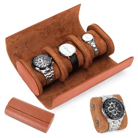 VINBAGGE Watch Box Watch Roll 3 Watches Watch Case Men's Travel Bag Vintage Watch Case Cylindrical with Removable Watch Cushion for Men Women - Orange