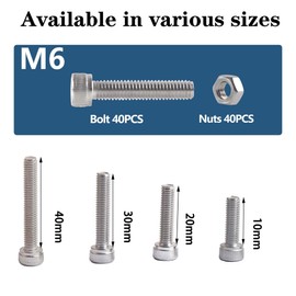 huruirui M6 Screws Set 304 Stainless Steel Screws and Nuts Set - Rustproof Machine Screws Assortment Kit Cylinder Screws Hexagon Socket Screws for 3D Model Project 80 Pieces