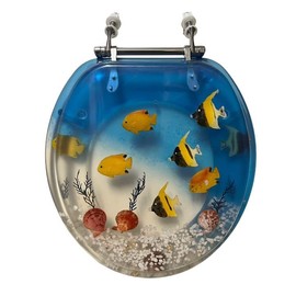 DANIELS STANDARD ROUND BLUE AQUARIUM RESIN TOILET SEAT, CHROME HINGES