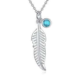 VONALA Feather Necklace 925 Sterling Silver Turquoise Pendant Jewelry for Women