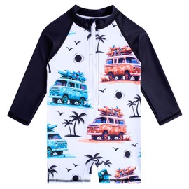Funnycokid Swimsuit Baby Boys 3t Rash Guard Toddler Bathing Suit One Piece Swimwear Car 02 Zipper Sunsuit UPF 3-4T