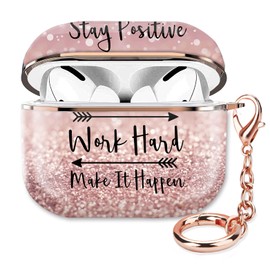 ZEKICE Compatible with AirPod Pro 2nd/1st Generation Case Cover Protective Shockproof Hard Cover Shell with Rose Gold Keychain, Case for Girl Women Men (Inspirational Quotes Pink)