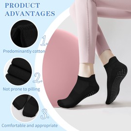 Yoga Pilates Socks for Women Girls, 2 Pairs Non Slip Grip Barre Yoga Sock Anti Slip Non Skid Grippy Ladies Ankle Grip for Hospital, Dance, Trampoline