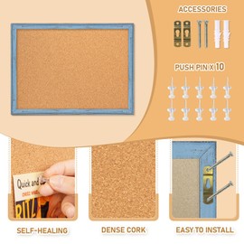Cork Board for Office 24 X 18 Inches Blue Cork Boards for Walls Bulletin Board, Decorative Hanging Pin Board Rustic Wooden Frame Vision Board Cork Notice Board for Office Home Decor, Blue