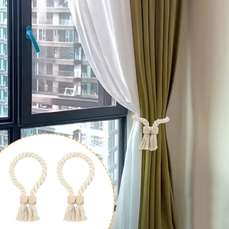 2-Pack Magnetic Curtain Tie Backs, 22.8" Braided Rope Holdbacks with