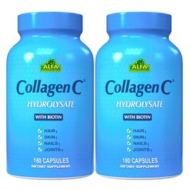 ALFA VITAMINS CollagenC Cápsulas de hidrolizado de colágeno con biotina, suplemento nutricional antienvejecimiento para rejuvenecimiento de piel, uñas