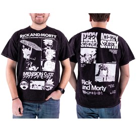 Ripple Junction Rick and Morty Black and White Japanese Panels Men's Graphic T-Shirt Mineral Wash Black X-Large