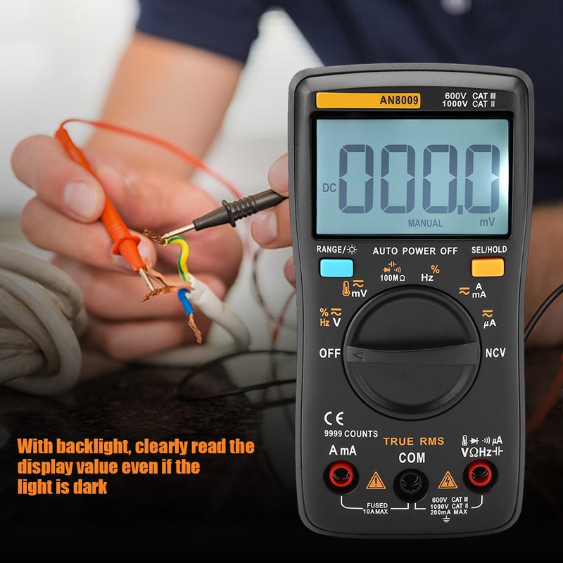 ANENG AN8009 Handheld AC/DC Resistance LCD Display Digital Clamp Meter