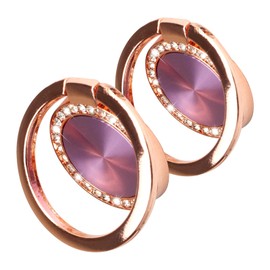 [2 Pack] Concentric Circular Texture Diamond Setting Cell Phone Ring Holder Stand, 360 Degree Rotation and 180 DegreeAdjustable Finger Ring Kickstand with Polished Metal Phone Grip (Light purple)