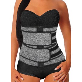 coastal rose Entrenador de cintura para mujer con control de abdomen y faja delgada para el vientre, Black Grey-two Cinturones (9 Huesos)-cremallera, L