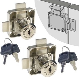 Cabinet Double Door Lock Cabinet Drawer Lock Safety Lock [Keyed Alike] Double Latch Door Lock [Mounted on Right Side Door]. for (3/5"-/15mm -7/8"-/22mm) Door Panels (2 Pack)