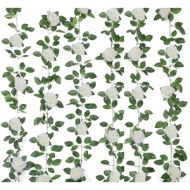 niuniufine 6PCS Artificial Rose Vine 50FT Silk Flowers Garland White Rose Fake Hanging Ivy Vine for Wedding Arch Table Centerpiece Home Table Wall Decor