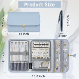 MATEIN Travel Jewelry Case, Compact Ring Organizer Carrying Bag for Rings, Earrings, Necklaces, Bracelets, Practical Separate Compartments for Jewelry Storage, Blue
