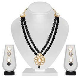 Aheli Wedding Party Faux Kundan Pendant Beaded Necklace Earrings Set Bollywood Party Indian Fashion Jewelry Gift for Women