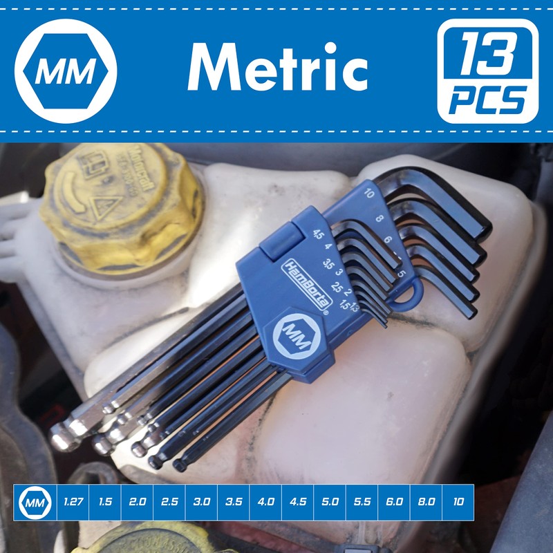 HemBorta® Metric Allen Key Set Ball End 13pcs, Long Metric