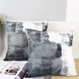 OYIMUA Set of 2 Decorative Velvet Cushion Covers 40 x 40 cm Abstract Art Decor Pillow Case Grey White Cushion Cover 16x16 inches for Outdoor Patio Garden Blench Living Room Sofa Farmhouse Decor