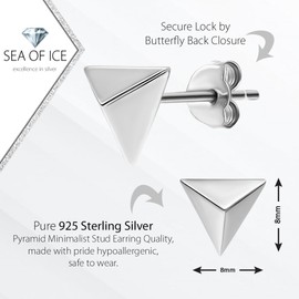 Sea of Ice Sterling Silver Polish Finished Pyramid, Star, Heart, Mini Disc, X Cross Minimalist Stud Earrings for Women - Elegant Sterling Silver Earrings for Women – Nickel-Free