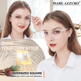 MARE AZZURO Oversized Reading Glasses 2.25 Women Large Head Readers 1.00 1.25 1.50 1.75 2.00 2.25 2.50 2.75 3.00 3.50 4.00 5.00 6.00 (Clear, 225)