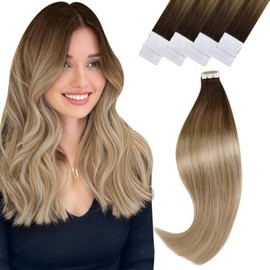 Vivien Tape-In Real Hair Extensions Blonde Tape-In Extensions Real Hair Balayage Hair Extensions Tape-In Extensions Dark Brown Ombre Honey Blonde Platinum Blonde #4/14/60 35 cm 20 Pieces / 50 g