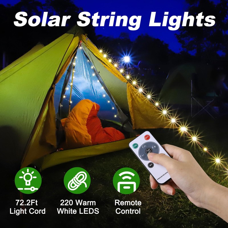 SMY Lighting 4 in 1 Solar Camping String Lights, 72.2Ft