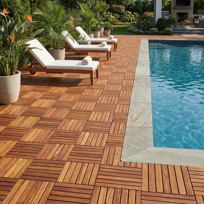 Bare Decor EZ-Floor Interlocking Flooring Tiles in Solid Teak Wood