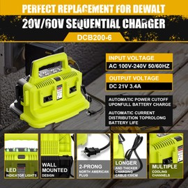 Supowill DCB104 6 Port Charger Replace for DeWalt 20V Battery Charger Station Compatible with Dewalt 20V/60V Battery DCB200 DCB201 DCB203 DCB204 DCB206 DCB181 DCB180 DCB606 DCB612 DCB609