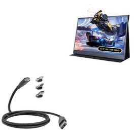 BoxWave Cable Compatible with BEDAIL Gaming Portable Monitor (17.3 in) - MagnetoSnap PD AllCharge Cable (100W), Magnet Charging Braided USB Type-C Micro - Jet Black