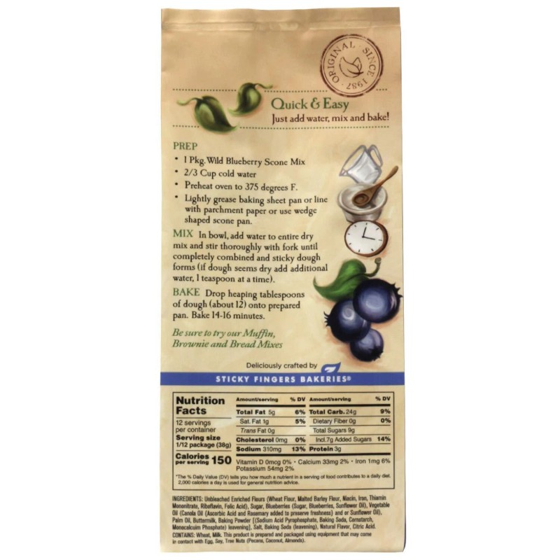 Sticky Fingers Wild Blueberry Scone Baking Mix 16 Ounce Pack