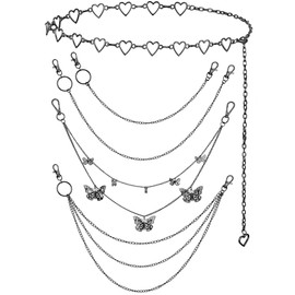 Jadive 5 Pieces Chain Belt Jeans Pants Chain Pocket Waist Chain Multi-Layer Hip Hop Metal Wallet Chain for Men Women (Butterfly, Heart,Black)