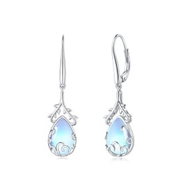 GW Women's Earrings 925 Silver Hanging Silver Earrings Jewellery Gifts for Women Mum Women Best Friend Birthday, Sterling Silver, Moonstone