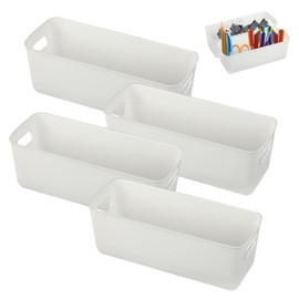 Pack of 4 Plastic Storage Boxes, 27 cm, White Small Organiser Boxes, Perfect for Kitchen, Bathroom, Shelf Storage for Practical Design, Versatile.
