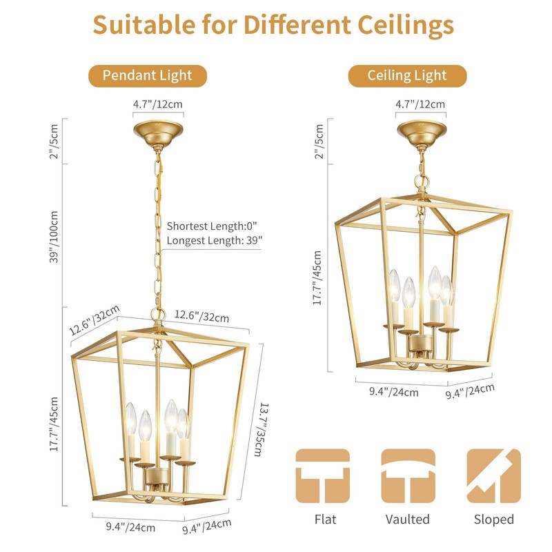 ANJIADENGSHI ​​Vintage Lantern Pendant Light 4 Light Lantern Chandelier Farmhouse