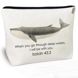 CLHHM Whale Shark Christian Makeup Bag, Bible Verse Cosmetic Pouch, Inspirational Gift for Women (Isaiah 43:2 Design), Christian Shark Gifts for Bible Study, Baptism, Birthdays